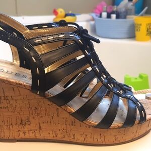 Guess Black Strappy Wedge Sandals